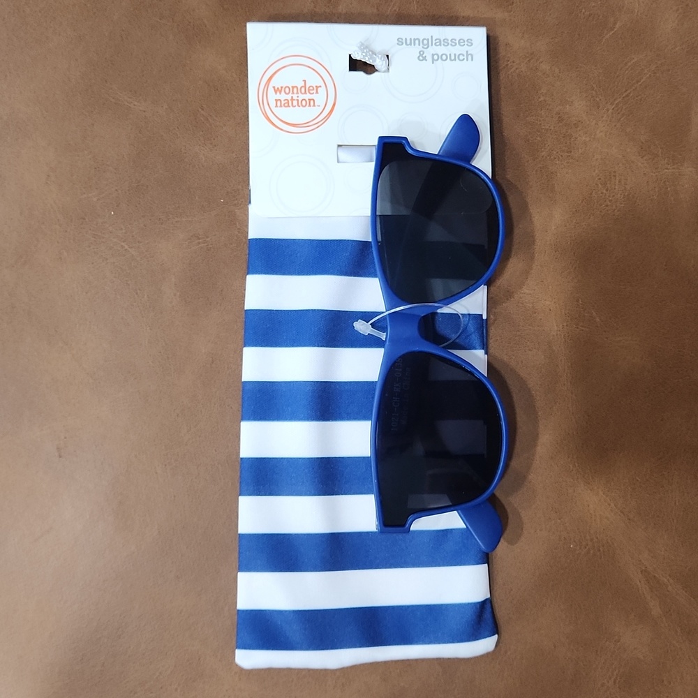 Wonder Nation Toddler Blue Sunglass with Striped Pouch